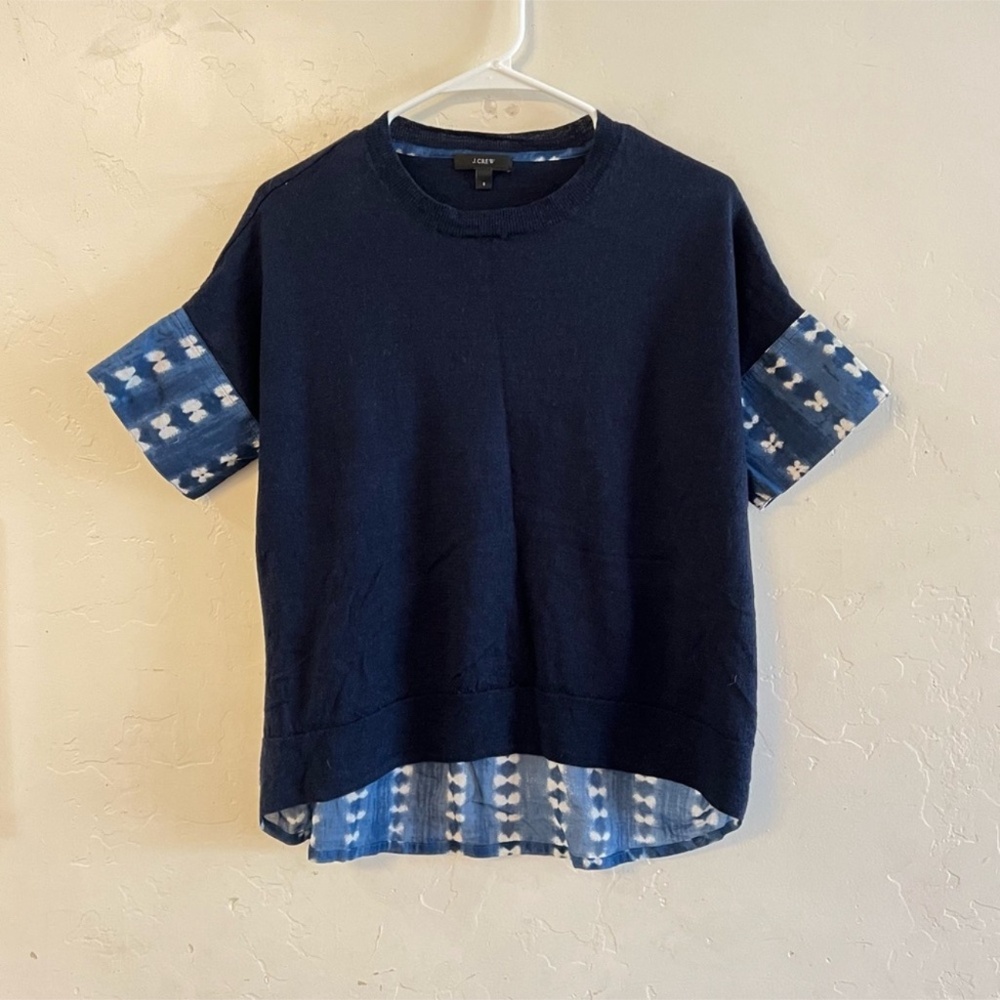 J. Crew Blue Printed & Silky Printed Short Sleeve Top Small